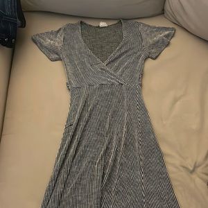Slim Long Stripped Dress With Tie-able Strings Around Waist